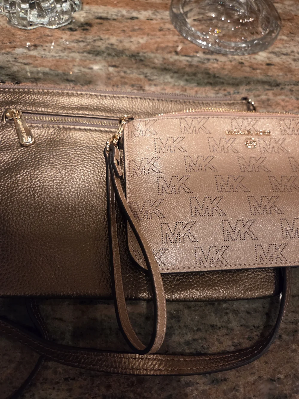Michael Kors Women’s Metallic Crossbody Set - Bronze Gold & Rose Gold
